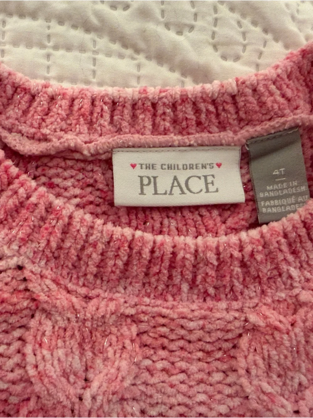 The Children's Place Pink Cable Knit Crewneck Sweater (like new!)